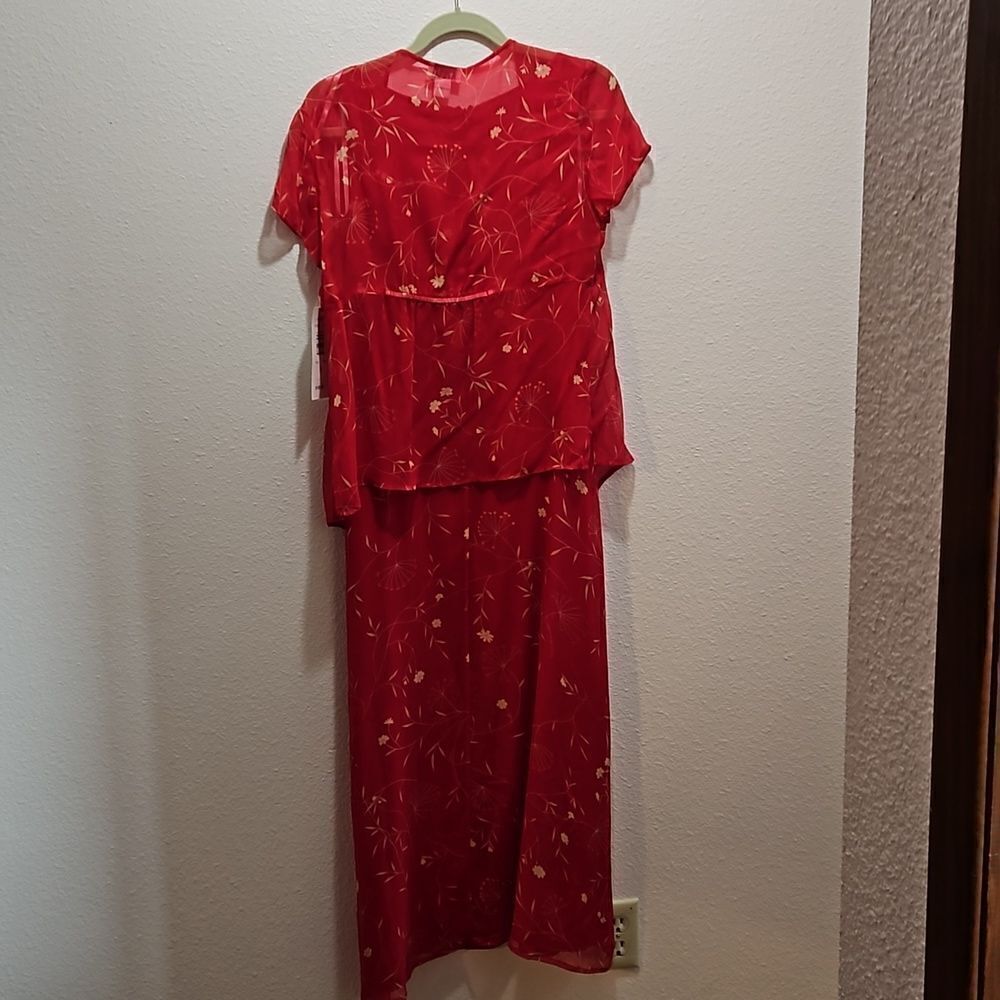 Bobbie Bee 2 piece silk dress and over top size 10, red abd gold - Picture 2 of 10